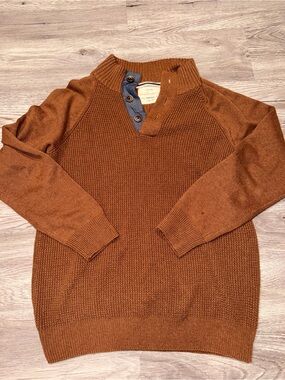 Men's Chestnut Brown Button-Neck Sweater